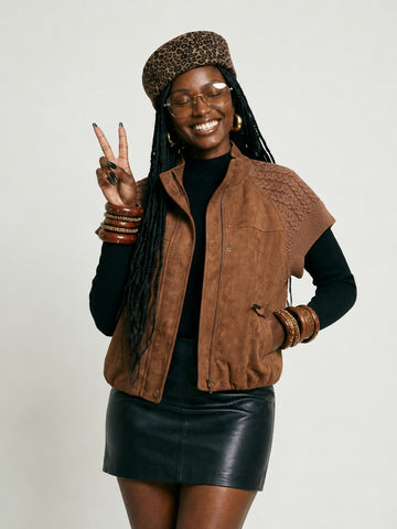 Grounded Faux Suede Knitted Vest