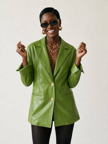 Grounded Green Faux Leather Blazer