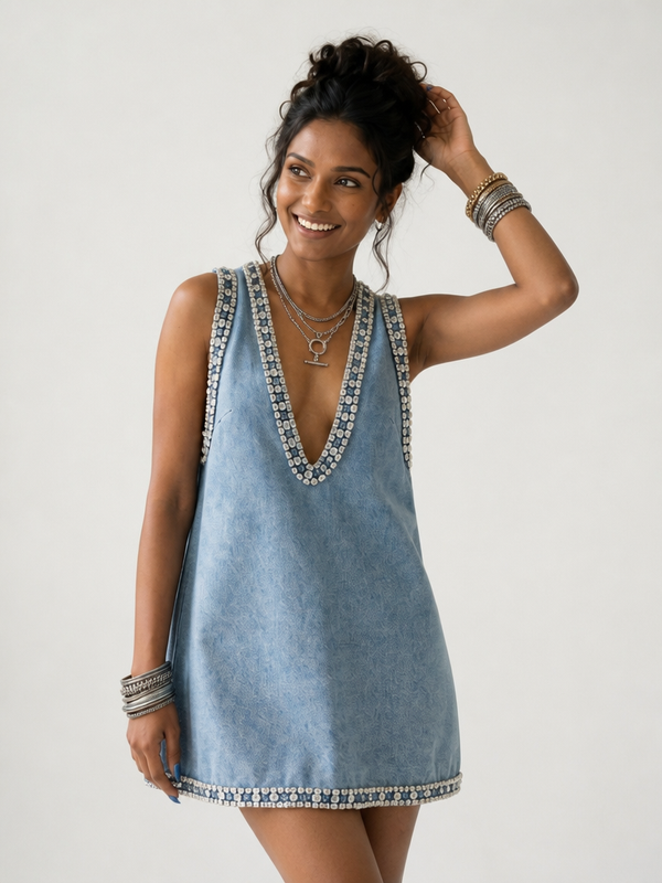 Audacious Diamond Denim Mini Dress