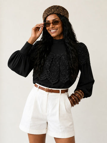 Elegant Lace Spliced Blouse
