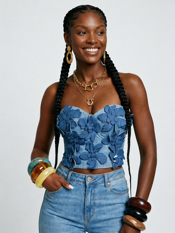 Free Spirit Floral Denim Bustier