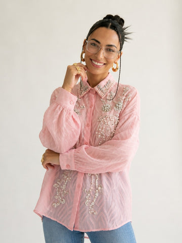 Radiant Pearl Embroidered Blouse