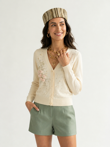 Ethereal Pearl Floral Knit Cardigan