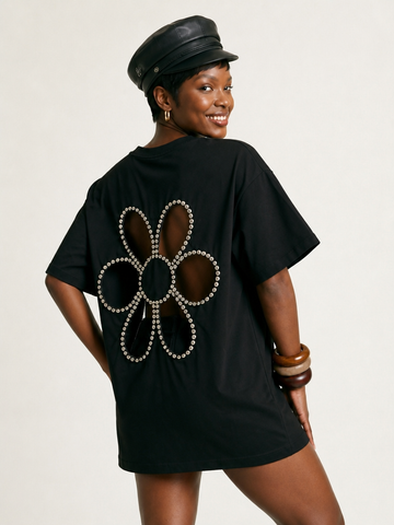 Audacious Diamond Flower Cutout T-Shirt
