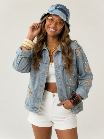 Magnetic Sequin Pearl Denim Jacket