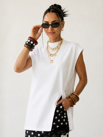 Grounded Mock Neck Sleeveless Top