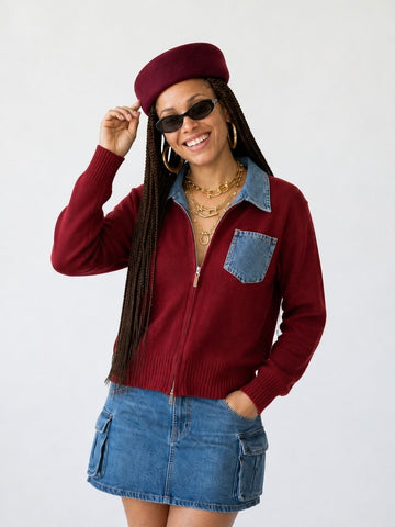 Audacious Denim Color-Block Cardigan