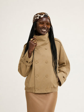 Confident Khaki Cropped Trench Coat