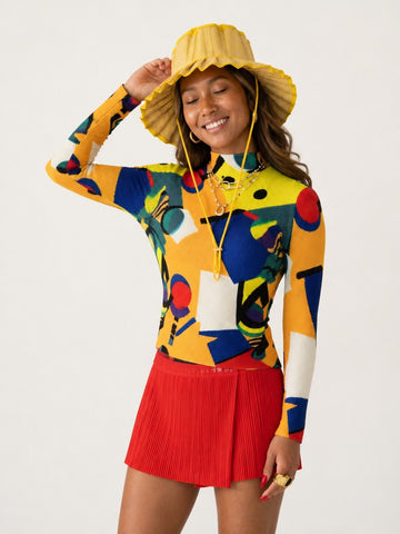 Vibrant Printed Pleated Longsleeve Top