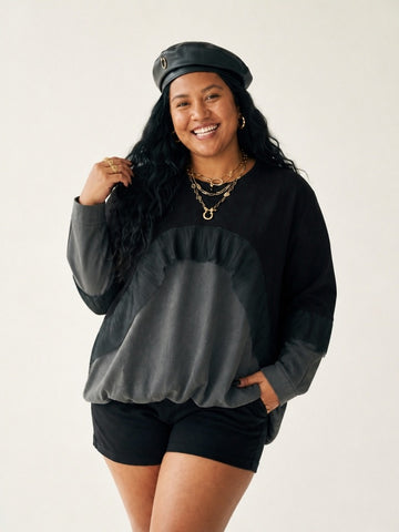 Grounded Color-block Ruffle Sweatshirt