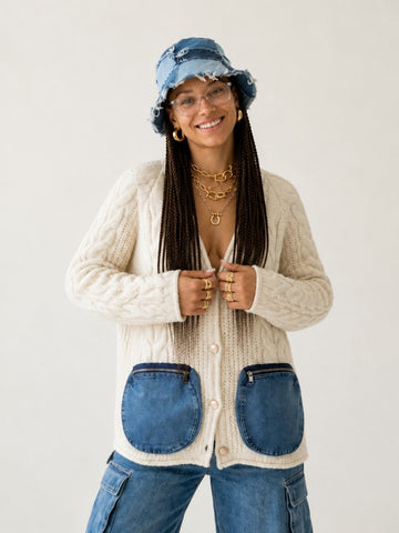 Unique Denim Pocket Knit Cardigan