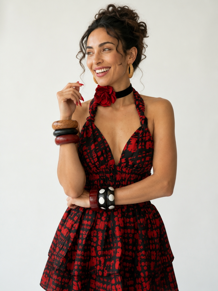 Vivacious Printed Ruffle Mini Dress
