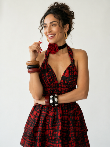 Vivacious Printed Ruffle Mini Dress