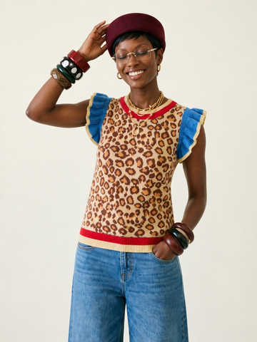 Daring Leopard Ruffled Knit Top