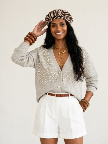 Elegant Pearl Knitted Cardigan