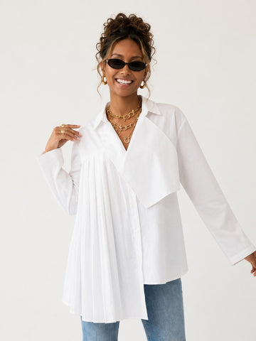 Unique Pleated Asymmetrical Blouse