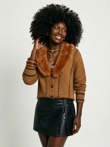 Grounded Faux Fur Knit Cardigan