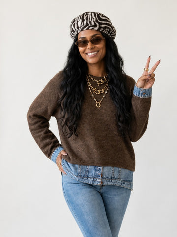 Unique Knit Denim Patchwork Pullover