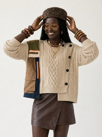 Unique Patchwork Knit Pullover