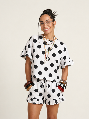 Vibrant Ruffled Polka Dot Set