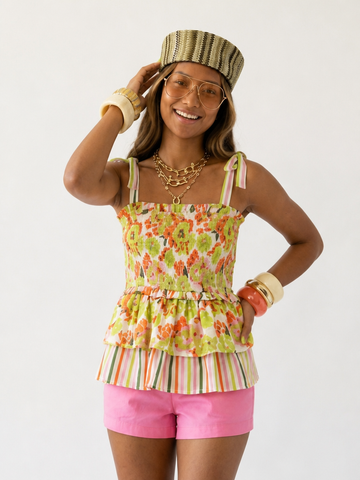Vibrant Floral Ruffled Smocked Cami