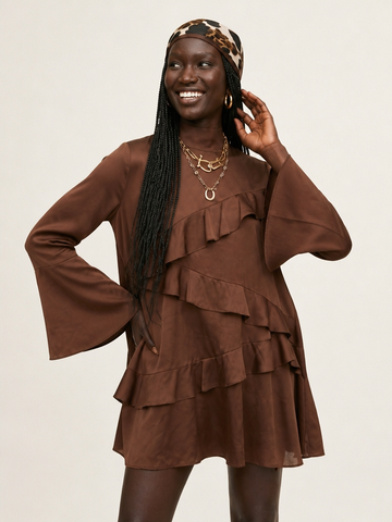 Graceful Satin Ruffles Mini Dress