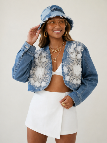 Divine Rhinestone Floral Denim Jacket