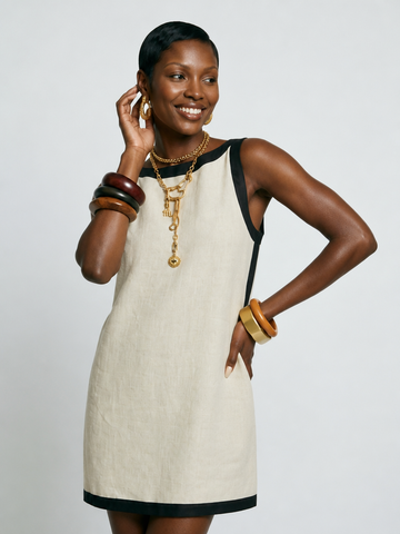 Elegant Linen Patchwork Mini Dress