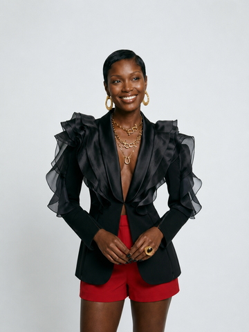 Audacious Ruffled Satin Blazer