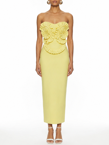 Onyx Ruffle Strapless Gown