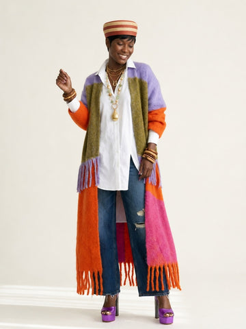 Vibrant Tassel Colorblock Kimono Coat