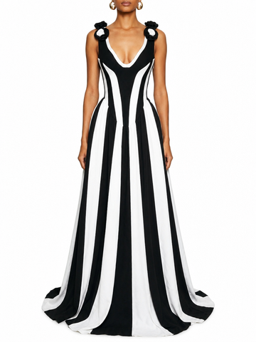 Noir Fleur Stripe Maxi Dress