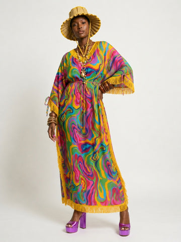 Audacious Abstract Swirl Mesh Dress