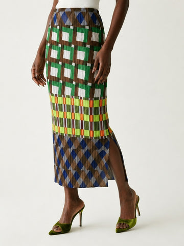 Spirited Plaid Pleated Midi Skirt