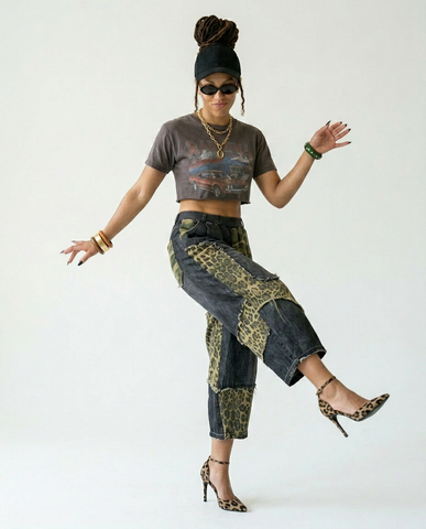 Audacious Camo Leopard Patchwork Jeans