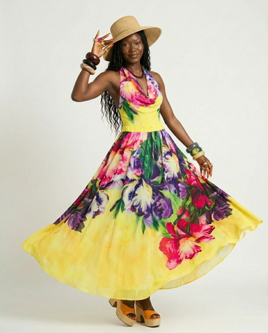 Vivacious Printed Halter One-Piece