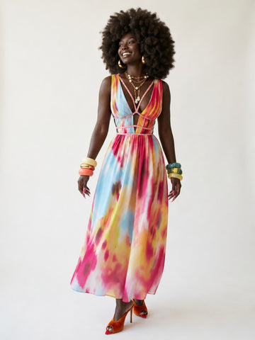 Vibrant Crystal Tie Dye Maxi Dress