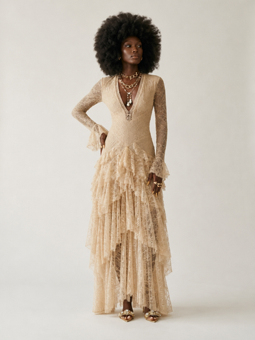 Ethereal Lace Tiered Maxi Dress