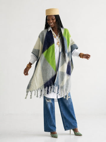 Vibrant Geometric Tassel Kimono