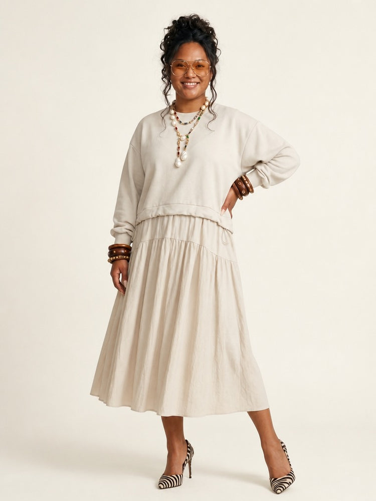 Grounded Apricot Tiered Midi Dress