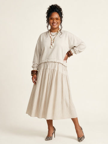 Grounded Apricot Tiered Midi Dress