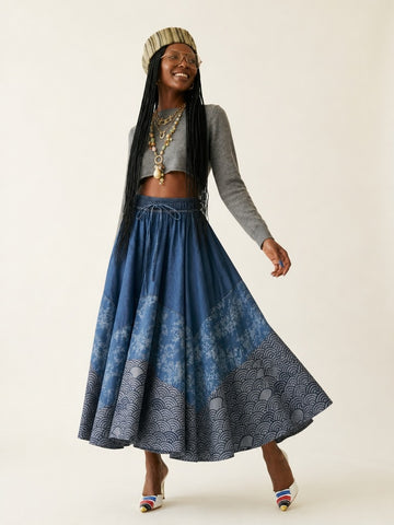 Adventurous Patchwork Denim Maxi Skirt