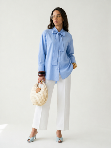 Elegant Striped Bow Collar Blouse