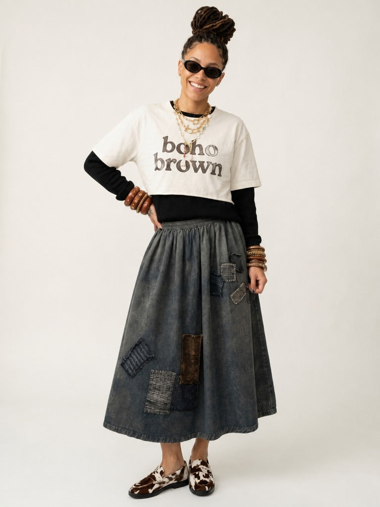 Unique Patchwork Denim Maxi Skirt