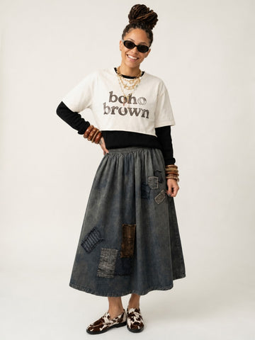 Unique Patchwork Denim Maxi Skirt