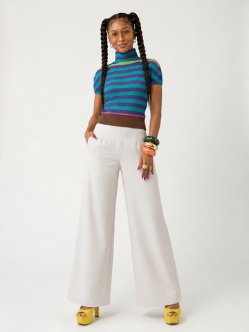 Vibrant Striped Pleated T-shirt