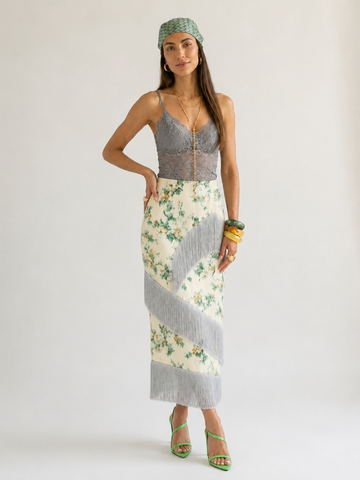 Wanderlust Printed Tassel Midi Skirt