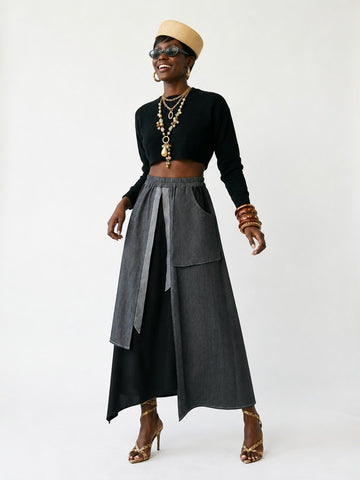 Unique Asymmetrical Cotton Midi Skirt