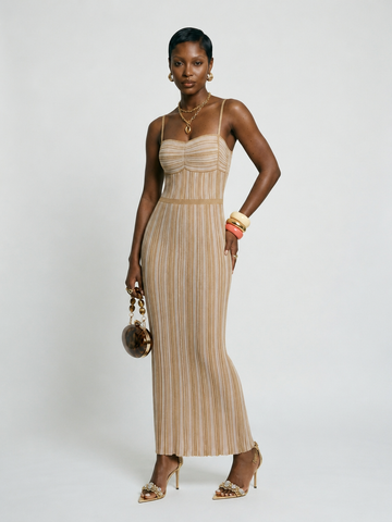 Elegant Striped Knit Maxi Dress