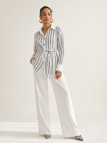 Confident Striped Belted Blouse